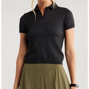 Zella Black‎ Short Sleeve Play Through Seamless Rib Polo